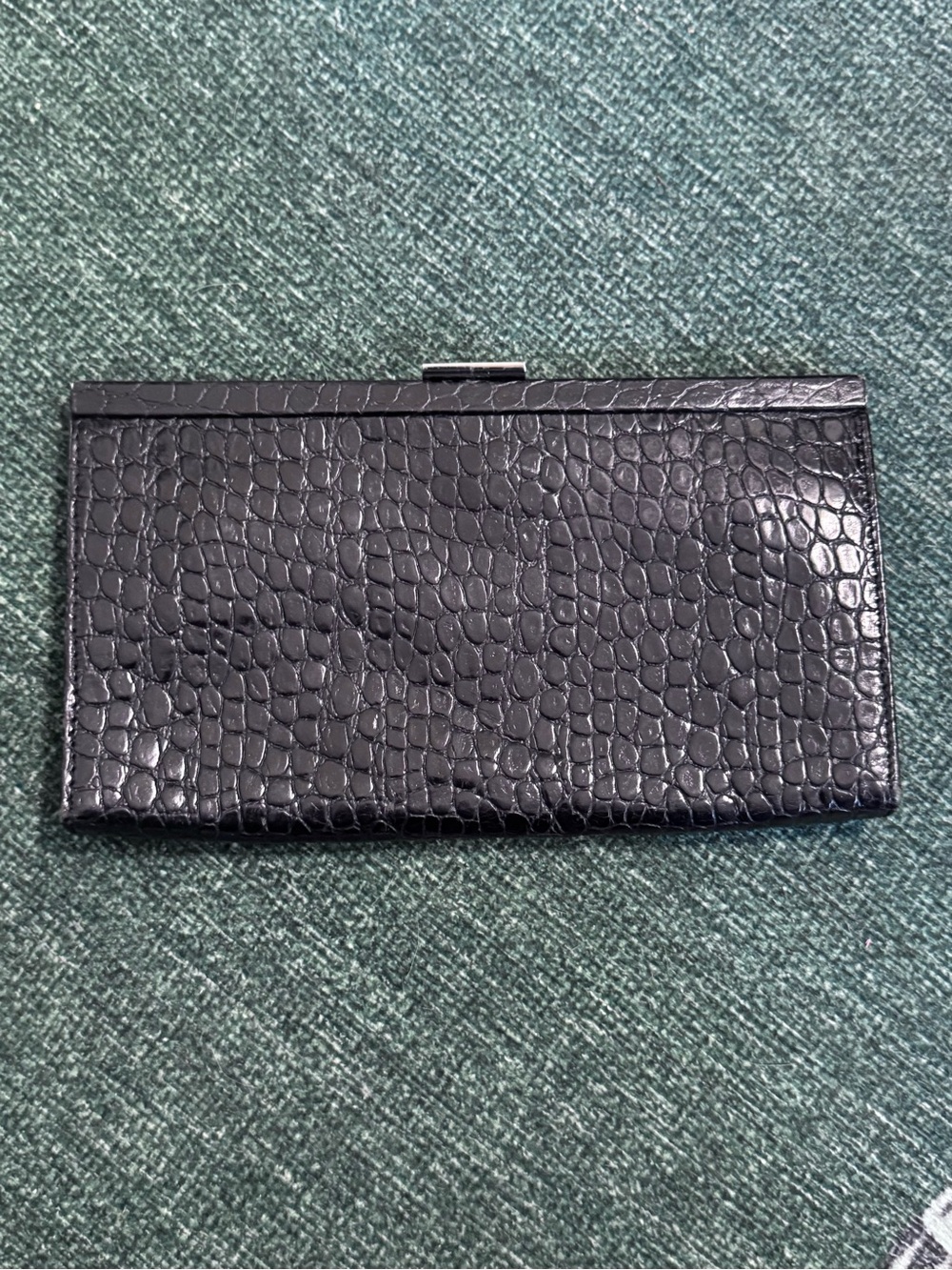 Black Croc-Embossed Wallet Clutch